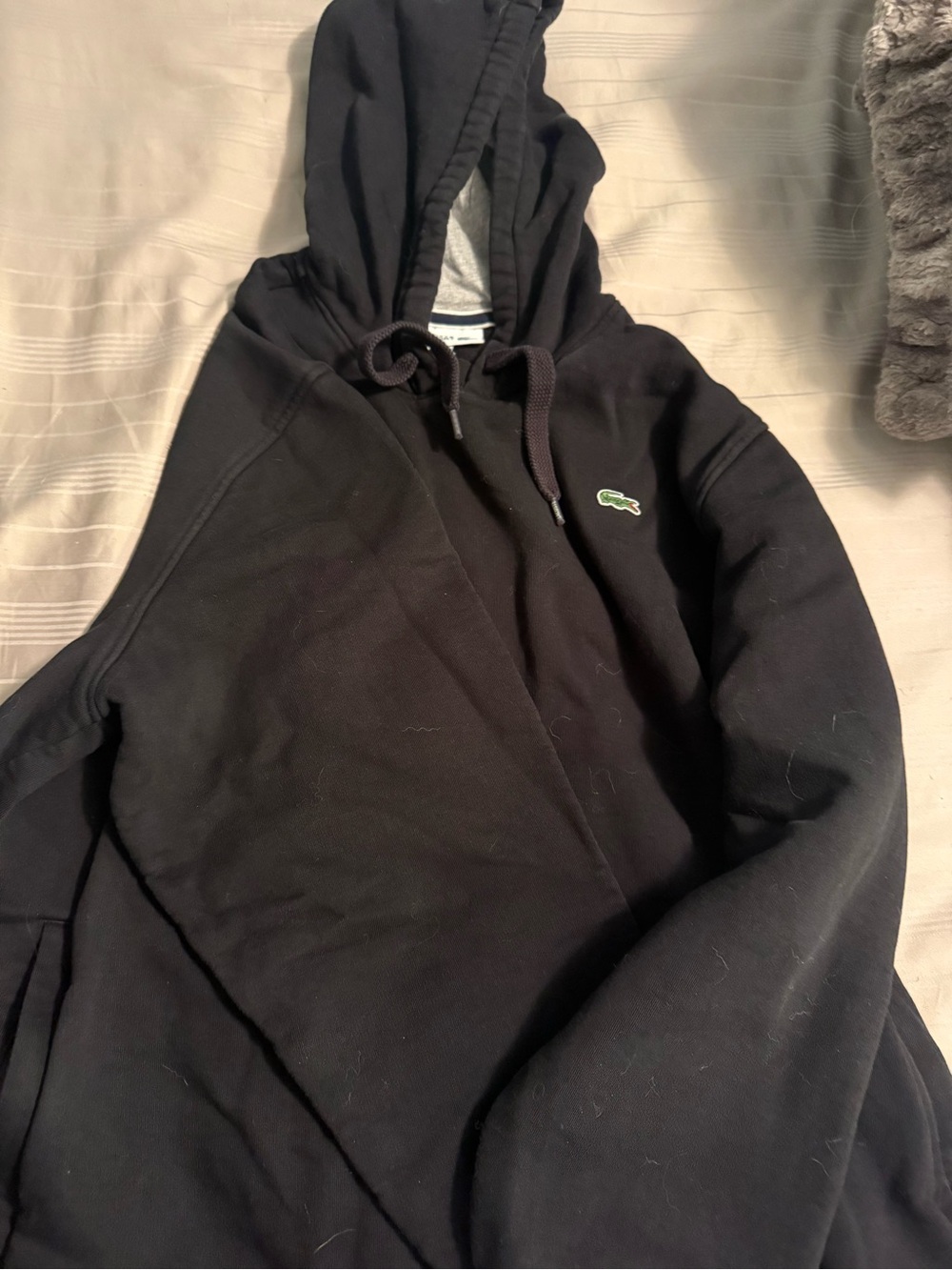 Lacoste Black Zip-Up Hoodie with Green Crocodile Logo